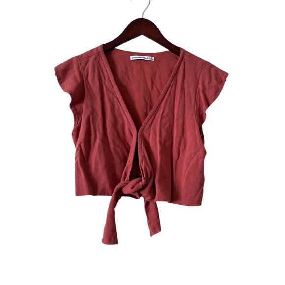 Abercrombie and Fitch A&F Flutter Sleeve Tie-Front Top- Rust Size Small - Picture 2 of 5
